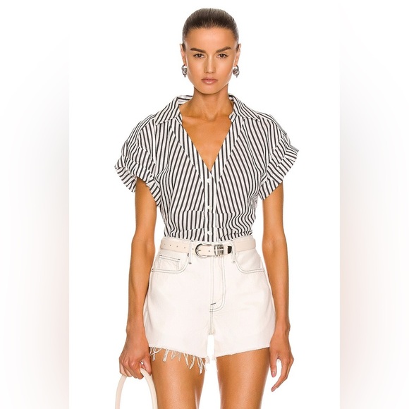 Frame Denim Tops - NWOT - Frame Stripe Roll Sleeve Shirt in Noir Multi - Size S